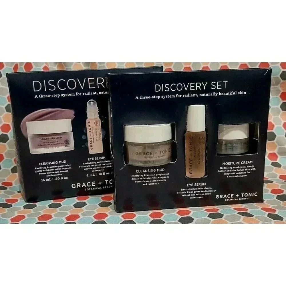 Grace + Tonic Discovery Set 3-PC Cleansing Mud, Moisture Cream, Eye Serum, BOX!!